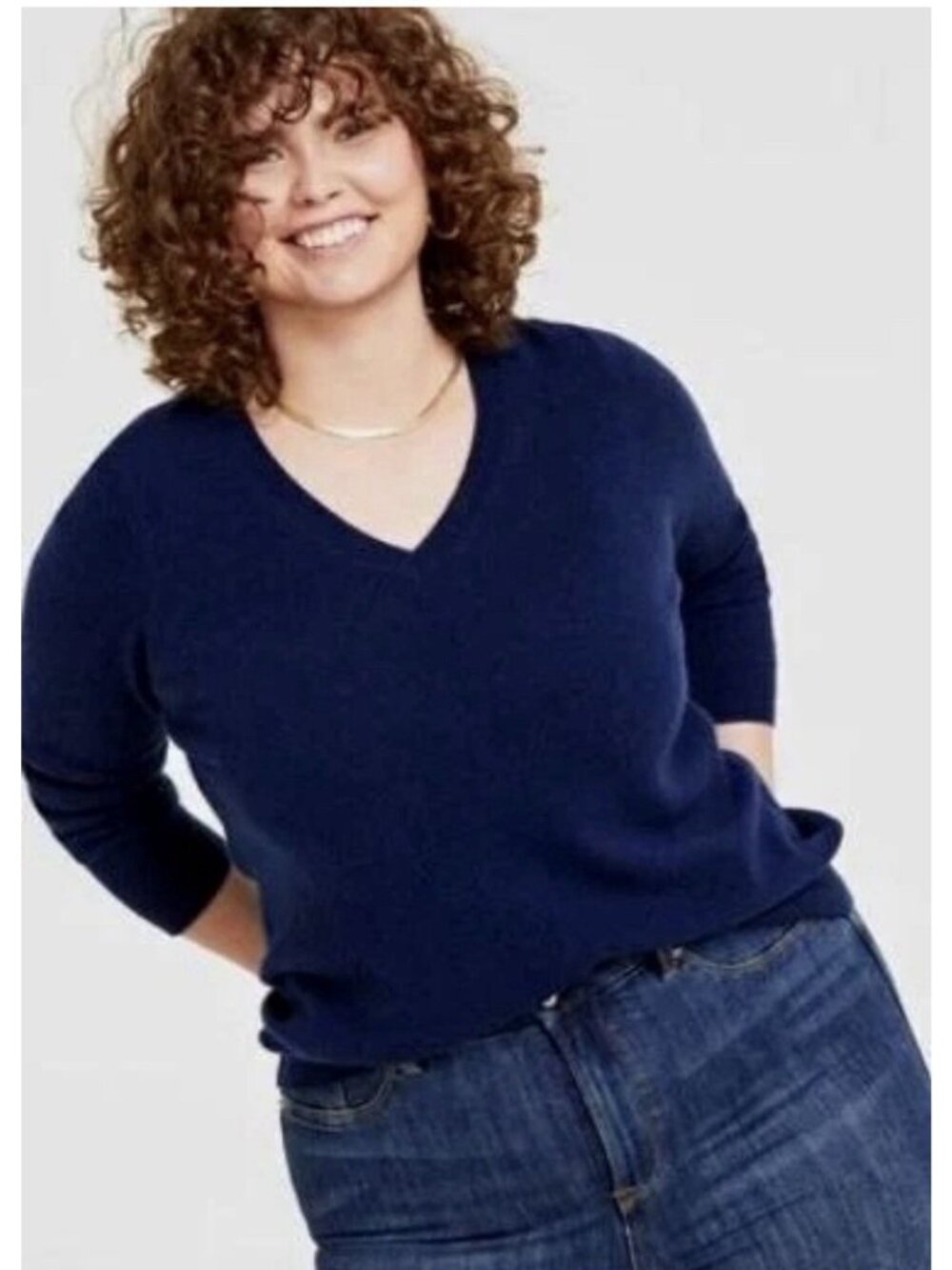 Charter Club Luxury Cashmere Women 1X Blue V-Neck Long Sleeve Sweater Classic